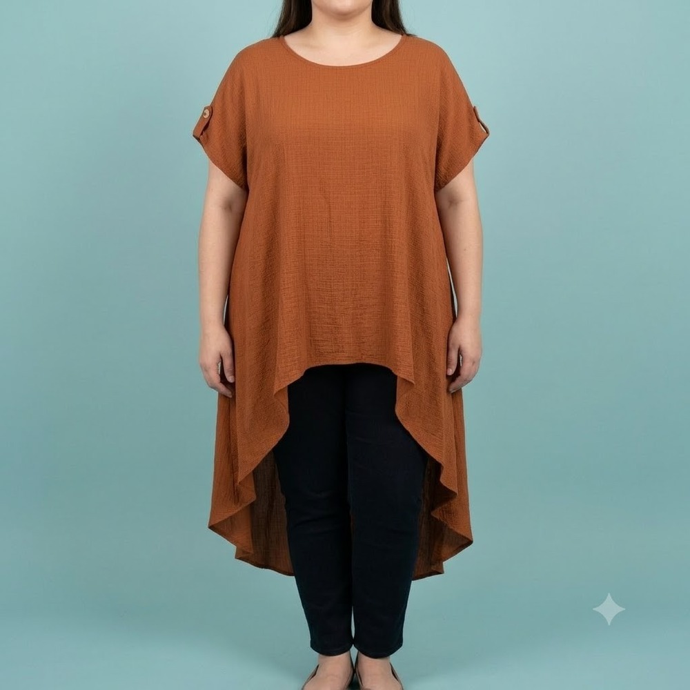 Cha Cha Vente Textured Crepe High-Low Tunic Top Plus Size Womens 2X Rust EUC